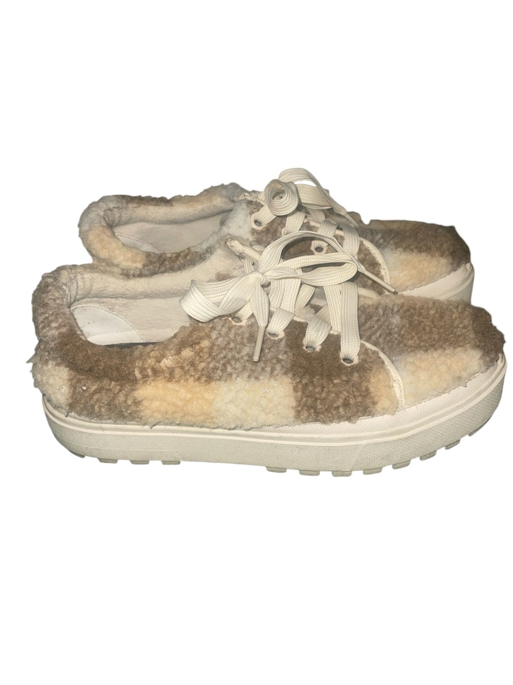 Toms Cream & Brown Faux Shearling Platform Sneakers